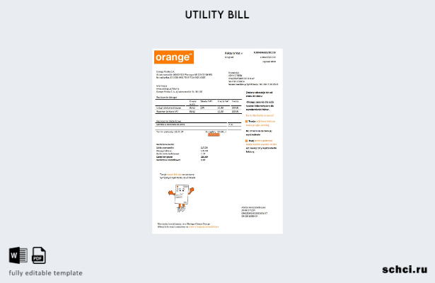 цифровая загрузка шаблона счета за коммунальные услуги в Польше Orange